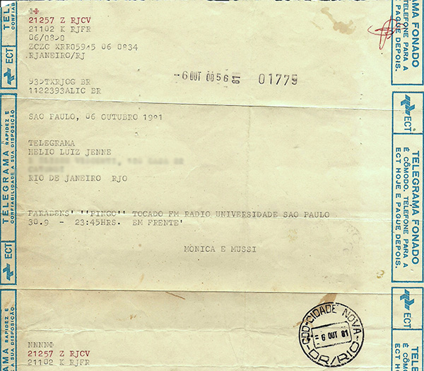 Telegrama - Pingo na rdio da
                                USP em 1981